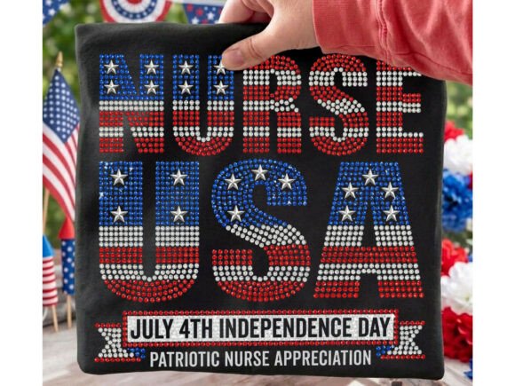 Nurse USA Flag Rhinestone Tshirt Png: A Patriotic Design for Healthcare Professionals