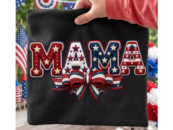 Patriotic Mama Yarn Bow Tshirt Design
