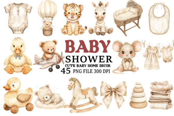 Watercolor Baby Shower Clipart Bundle
