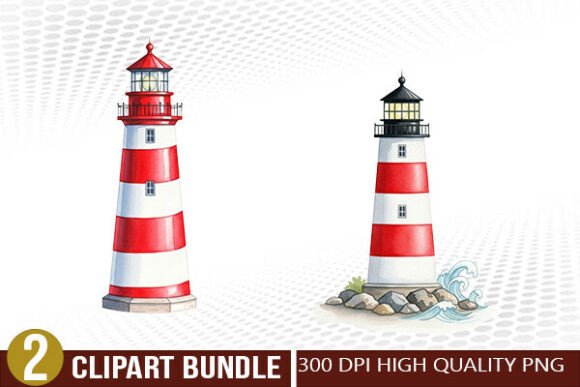 Watercolor Lighthouse PNG Clipart Bundle